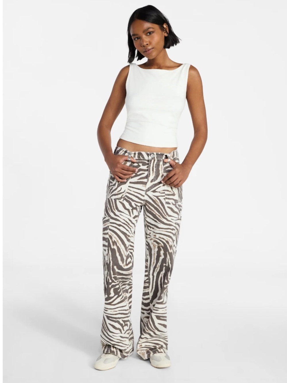 NWT! VIRAL Most Comfy EVER! No Boundaries Zebra Print Wide Leg Cargo Pants - Picture 3 of 15